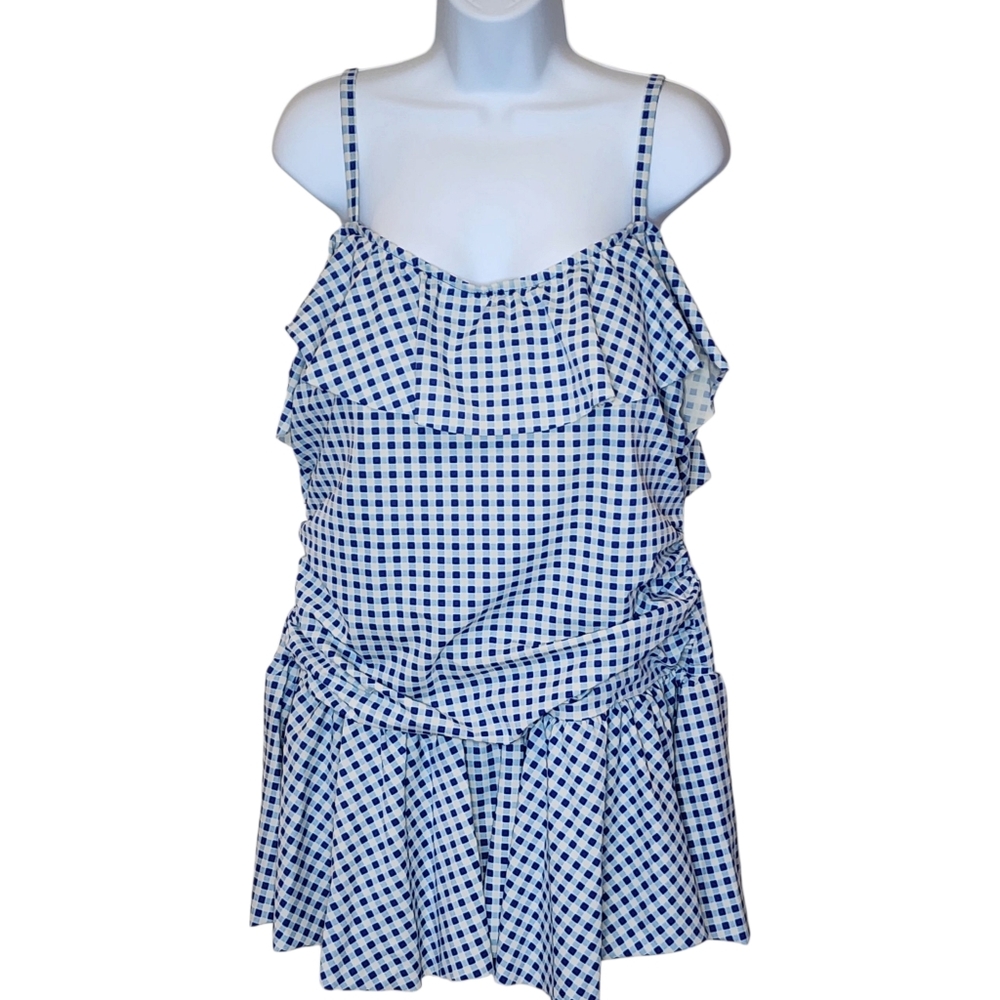 Simply Slim swim dress womens off shoulder ruffle blue gingham sz 2x - Picture 12 of 13